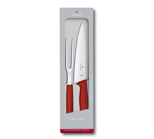Набор для разделки мяса VICTORINOX Swiss Classic, нож 19 см и вилка 15 см, красная рукоять