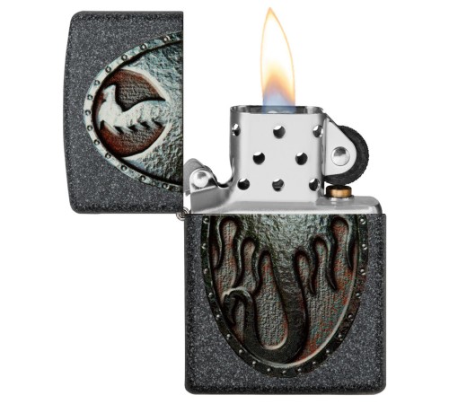 Зажигалка ZIPPO Metal Dragon Shield Design с покрытием Iron Stone™, латунь/сталь, серая, 38x13x57 мм