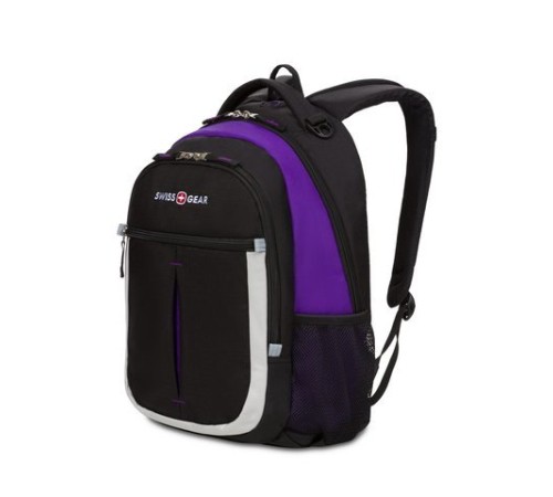 Рюкзак SWISSGEAR, чёрный/фиолетовый/серебристый, полиэстер 600D, 32х15х45 см, 22 л