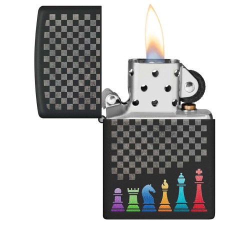 Зажигалка ZIPPO Chess Pieces с покрытием Black Matte, латунь/сталь, черная 38x13x57 мм