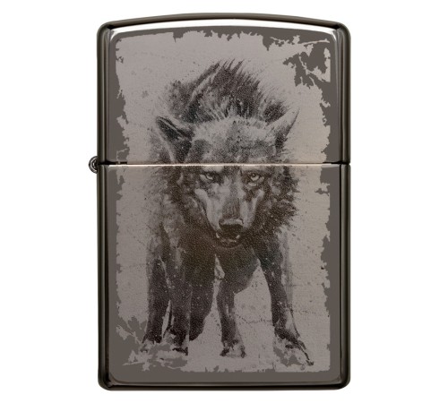 Зажигалка ZIPPO Wolf Design с покрытием Black Ice®, латунь/сталь, чёрная, глянцевая, 38x13x57 мм