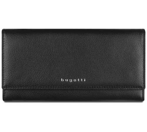 Кошелёк женский BUGATTI Lady Top, чёрный, натуральная воловья кожа, 20х2,5х10,5 см