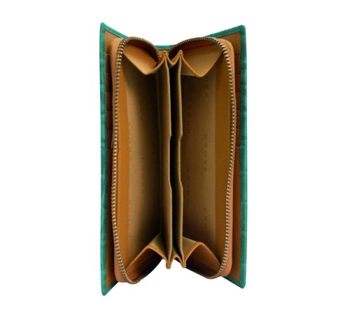 Клатч-кошелёк Cross Bebe Coco, кожа наппа фактурная, цвет зелёный/рыжий, 18 х 10 х 3 см