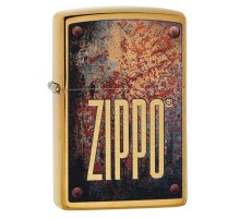 Зажигалка ZIPPO Rusty Plate с покрытием Brushed Brass, латунь/сталь, золотистая, 38x13x57 мм