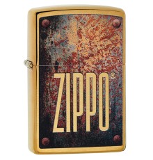 Зажигалка ZIPPO Rusty Plate с покрытием Brushed Brass, латунь/сталь, золотистая, 38x13x57 мм