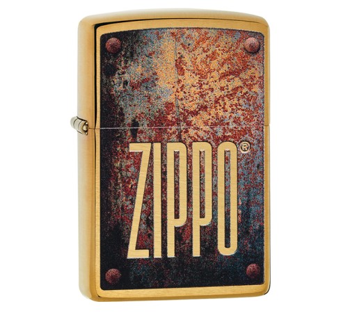 Зажигалка ZIPPO Rusty Plate с покрытием Brushed Brass, латунь/сталь, золотистая, 38x13x57 мм