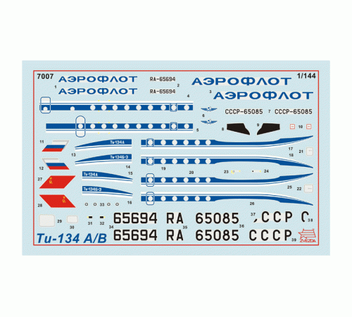 Сборная модель ZVEZDA Пассажирский авиалайнер Ту-134А/Б-3, 1/144