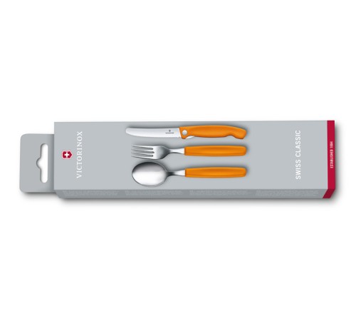 Набор из 3 столовых приборов VICTORINOX Swiss Classic: нож для овощей, вилка, ложка, оранжевый цвет