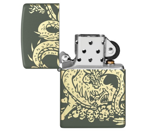 Зажигалка ZIPPO Dragon Design с покрытием Green Matte, латунь/сталь, зеленая, матовая, 38x13x57 мм