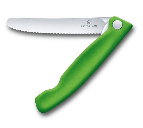 Нож для овощей VICTORINOX SwissClassic, складной, лезвие 11 см с волнистой заточкой, зелёный