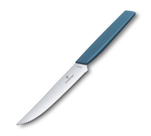 Нож для стейка и пиццы VICTORINOX Swiss Modern, 12 см, с волнистой кромкой, васильково-синий