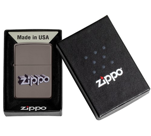 Зажигалка ZIPPO Zippo Design с покрытием Black Ice®, латунь/сталь, чёрная, глянцевая, 38x13x57 мм