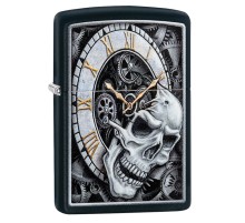 Зажигалка ZIPPO Skull Clock с покрытием Black Matte, латунь/сталь, чёрная, матовая, 38x13x57 мм