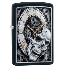 Зажигалка ZIPPO Skull Clock с покрытием Black Matte, латунь/сталь, чёрная, матовая, 38x13x57 мм