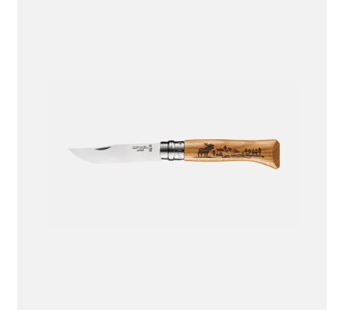 Нож Opinel №8 Animalia, нержавеющая сталь, рукоять дуб, гравировка лось