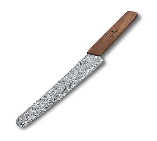 Нож для хлеба VICTORINOX Damast LE 2021, лезвие 22 см с волнистой заточкой, коричневый