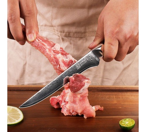 Нож обвалочный из дамасской стали Keemake 6 Inch Boning Knife Green Gem, бежевый