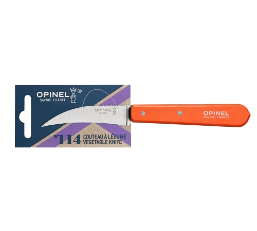 Нож для чистки овощей Opinel №114, деревянная рукоять, нержавеющая сталь, оранжевый, блистер, 001926