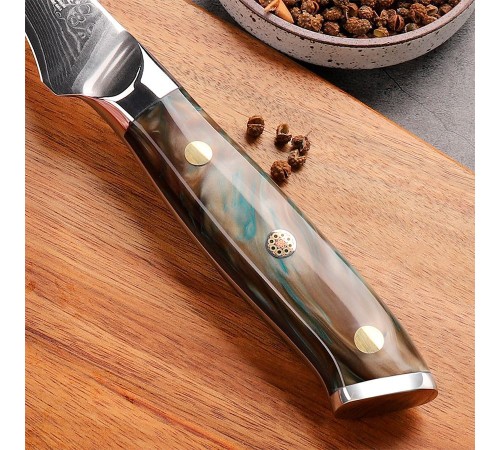 Нож обвалочный из дамасской стали Keemake 6 Inch Boning Knife Green Gem, бежевый