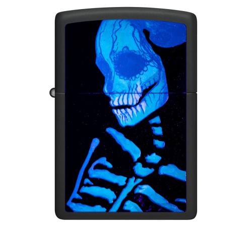 Зажигалка ZIPPO Skeleton Design с покрытием Black Light, латунь/сталь, черная, матовая, 38x13x57 мм