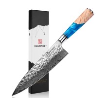 Нож шеф-повара из дамасской стали Keemake 8 Inch Chef Knife 67, синий + бежевый