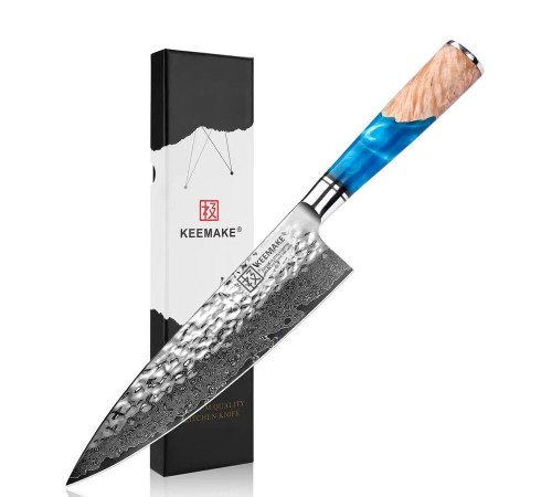 Нож шеф-повара из дамасской стали Keemake 8 Inch Chef Knife 67, синий + бежевый