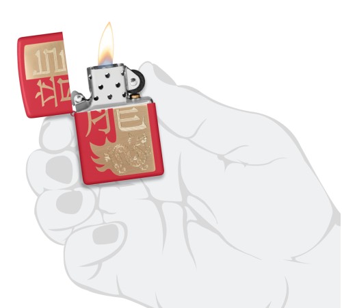 Зажигалка ZIPPO Year of the Dragon 2024 с покрытием Red Matte, латунь/сталь, красная, 38x13x57 мм