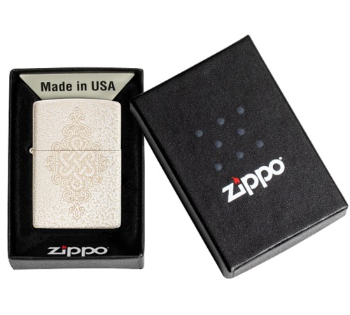 Зажигалка ZIPPO Lucky Knot Design с покрытием Mercury Glass, латунь/сталь, бежевая, 38x13x57 мм