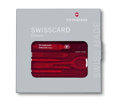 Швейцарская карточка VICTORINOX SwissCard Classic, 10 функций, полупрозрачная красная