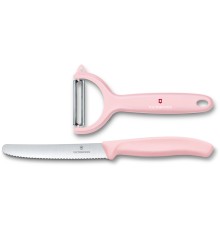 Набор из 2 кухонных ножей VICTORINOX Swiss Classic: нож для томатов и столовый нож 11 см, розовый