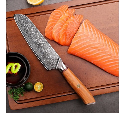 Нож сантоку из дамасской стали Keemake 7 Inch Santoku Knife Phoenix, бежевый