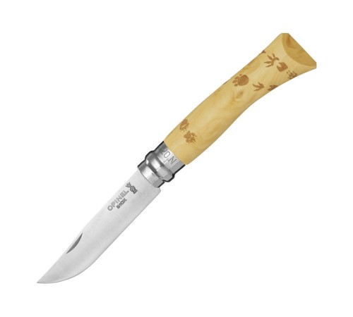 Нож Opinel №7 Nature, нержавеющая сталь, рукоять самшит, гравировка следы, 001550