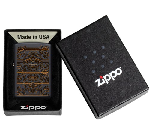 Зажигалка ZIPPO Circuit Pattern с покрытием Black Matte, латунь/сталь, чёрная, матовая, 38x13x57 мм