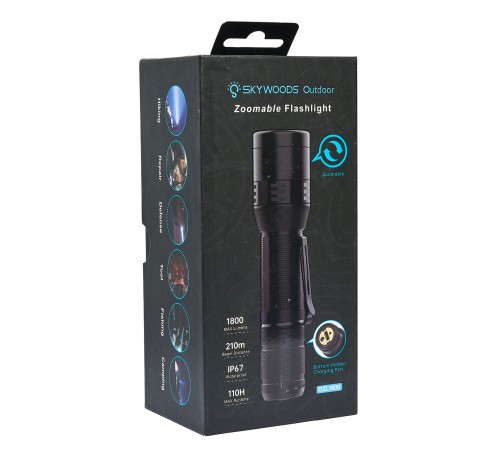 Ручной фонарь SKYWOODS WILD, 1800 люмен, USB-Type C, холодный свет, IP67