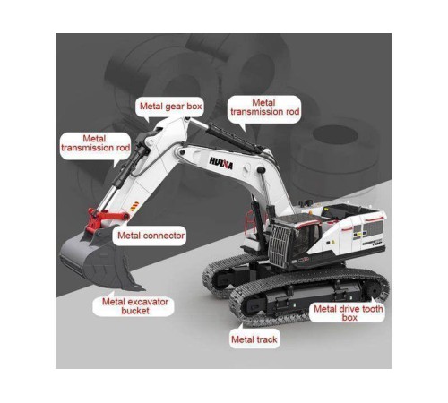 Радиоуправляемый экскаватор HUI NA TOYS, серый 2.4G 22CH 1/14 RTR