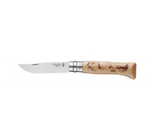 Нож Opinel №8 Alpine adventures, нержавеющая сталь, рукоять дуб, гравировка пеший туризм, 002186
