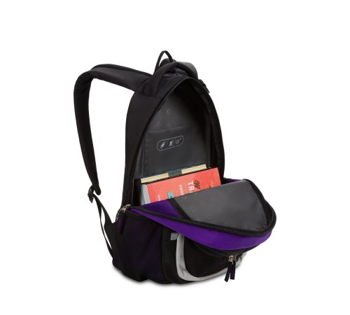 Рюкзак SWISSGEAR, чёрный/фиолетовый/серебристый, полиэстер 600D, 32х15х45 см, 22 л