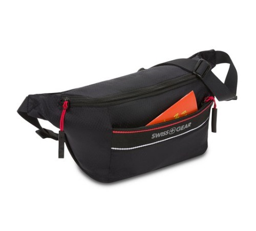 Сумка на пояс SWISSGEAR, черная, полиэстер с плетением рип-стоп, 38 x 5 x 15 см