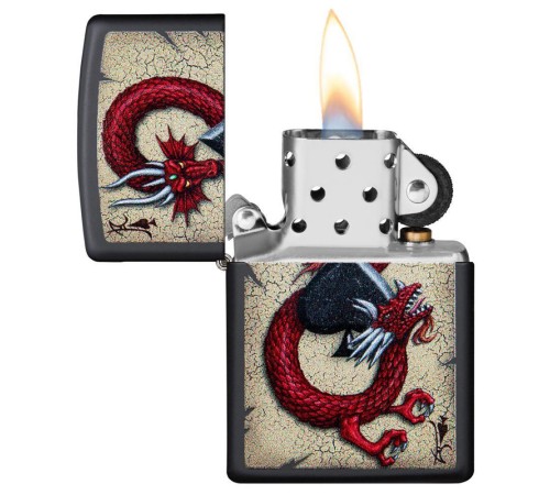 Зажигалка ZIPPO Dragon Ace с покрытием Black Matte, латунь/сталь, чёрная, матовая, 38x13x57 мм