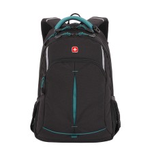 Рюкзак SWISSGEAR, черный/бирюзовый, фьюжн/2 мм рипстоп, 32x15x46 см, 22 л