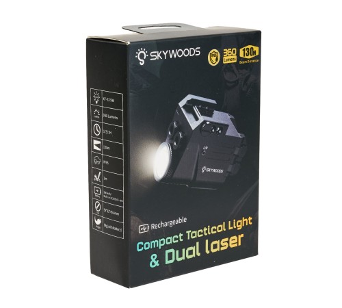 Фонарь подствольный пистолетный SKYWOODS RACCOON DOUBLE LASER, 360 люмен, ЛЦУх2 красн/зел