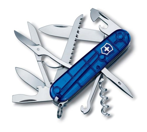 Нож перочинный VICTORINOX Huntsman, 91 мм, 15 функций, полупрозрачный синий