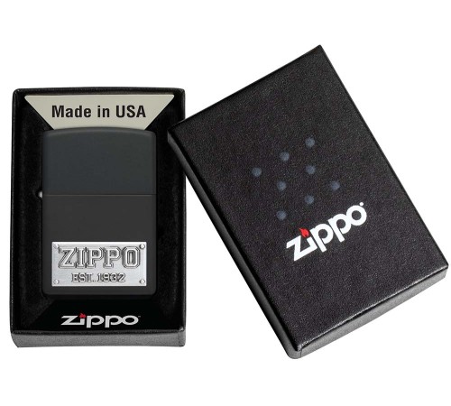 Зажигалка ZIPPO License Plate с покрытием Black Matte, латунь/сталь, черная, 38x13x57 мм