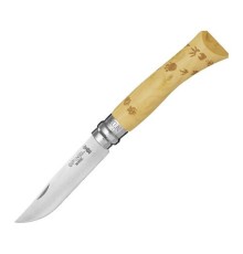 Нож Opinel №7 Nature, нержавеющая сталь, рукоять самшит, гравировка следы, 001550