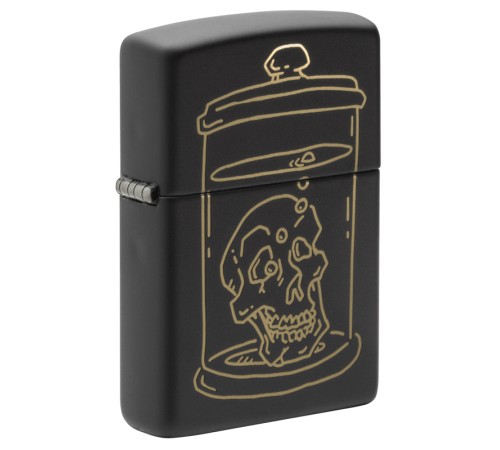 Зажигалка ZIPPO Skull Design с покрытием Black Matte, латунь/сталь, чёрная, матовая, 38x13x57 мм