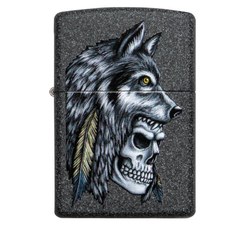 Зажигалка ZIPPO Wolf Skull с покрытием Iron Stone™, латунь/сталь, серая, матовая, 38x13x57 мм