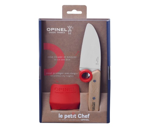 Нож шеф-повара Opinel+защита пальцев, деревянная рукоять, нержавеющая сталь, коробка, 001744