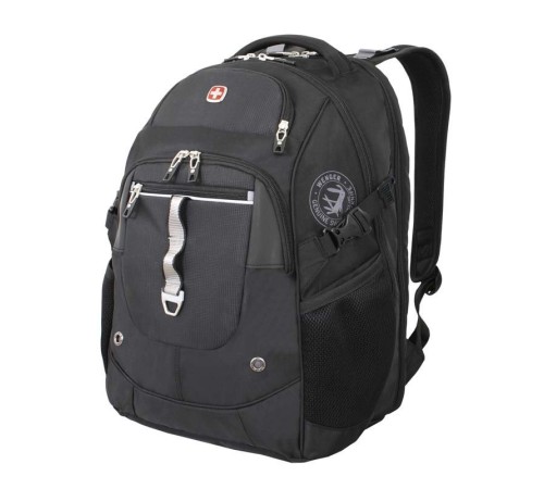 Рюкзак WENGER, 15”, черный/серебристый, полиэстер 900D/М2 добби/искуственная кожа, 34x22x46 см, 34 л