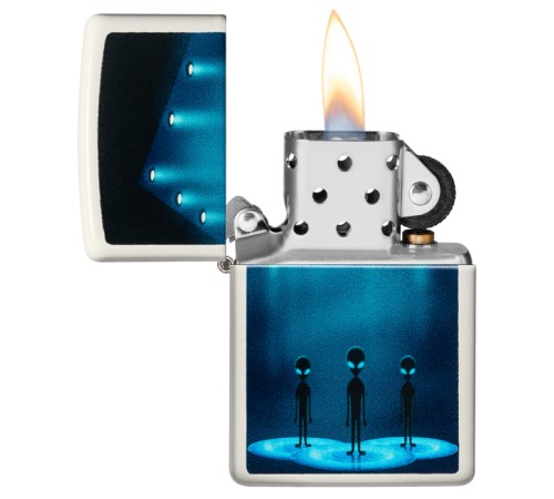 Зажигалка ZIPPO Aliens Design с покрытием Glow In The Dark Green, латунь/сталь, белая, 38x13x57 мм
