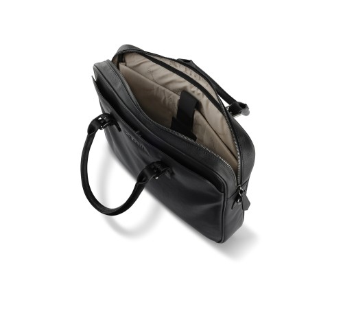 Портфель женский BUGATTI Bella, чёрный, воловья кожа/полиэстер, 38х6,5х27 см